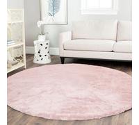 Latepis Soft Pink Round Rugs 180cm for Living Room Non-Slip Circle Faux Rabbit Fur Rug for Bedroom Washable Furry Rug for Nursery Floor Kids Room and Dorm