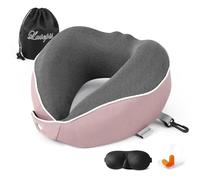 Latepis Travel Neck Pillow for Adult Flight Pillows for Long Haul Flights Memory Foam 360 Degree Neck Support Ergonomic Neck Cushion Travel Bag, Eye Mask and Ear Plugs,Pink