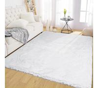 Latepis White Fur Area Rug 150 * 210cm Washable Shag Fluffy Faux Rabbit Rug for Living Room Bedroom Playroom Plush Throw Carpet Luxury Home Decor