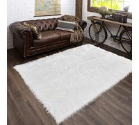 Latepis White Fur Rug 5x6.7, Faux Fur Sheepskin Rug for Living Room, Fluffy Washable Rug for Bedroom, Nursery Room, Luxury Room Decor, White Fur Rug, Rectangle