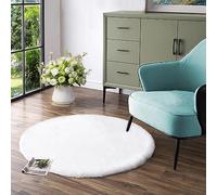Latepis White Round 120cm Faux Fur Rug Soft Fluffy Faux Rabbit Circle Rug for Living Room Bedroom Furry Washable Shag Carpet for Nursery Dorm Room Dorm