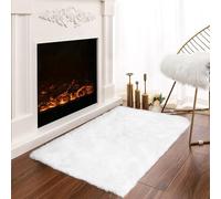 Latepis White Throw Rug - 60 * 90cm Small Furry Faux Rabbit Fur Soft Washable Shag Bedside Fluffy Rug for Bedroom, Living Room, Dorm, Nursery, Fireplace, Chair Seat Cover Home Decor