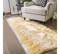 Latepis Yellow Rug for Bedroom Runner 2x5 Washable Faux Sheepskin Fur Rug Fluffy Shag Rugs for Chair Cushions Luxury Room Décor, Runner