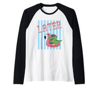Later Gator Alligator Flamingo Float Summer Pun Fun Raglan Baseball Tee