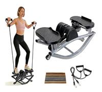 Lateral Rocking Fitness Stepper, Rock Stepper with Side To Side Motion and Resistance Bands Stepper for Home Workouts Features Digital Monitor for Steps Time Black Grey