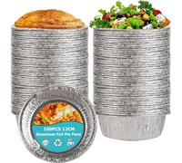 LATERN 100Pcs Aluminium Round Foil Pie Dishes, 12CM Disposable Baking Trays for Pukka, Shepherds, Steak, Pot Pies, Quiche, Pastries and Cake