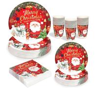 LATERN 100Pcs Christmas Party Paper Tableware Set, 25 x 9 Inch Dinner Plates, 25 x 7 Inch Salad Plates, 25 x 270ml Cups, 25 x 16CM Napkins - for Christmas Winter Holiday Party Decoration