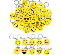 LATERN 100Pcs Emoji Keyrings, 10 Pattern Emoji Mini Key Chain Emoticon Keyring Decoration for Children Birthday Party Favours Party Bag Fillers (3.5cm x 8.5cm)