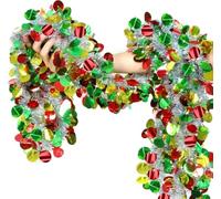 LATERN 10M Silver Christmas Tinsel Garland with Red Green Gold Ball, Metallic Tinsel Chunky Glittering Tinsel Thick Shiny Garland for Christmas Tree Winter Wedding Birthday Holiday Party Decoration