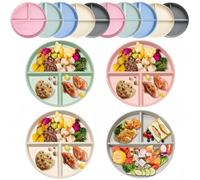 LATERN 10Pcs Divided Dinner Plates, 9 Inch Unbreakable Plastic Diet Plates Portion Control Divided Plates Reusable Picnic Dishes for Adult Children Kids Dinner (5 Colors - Microwave & Dishwasher Safe)