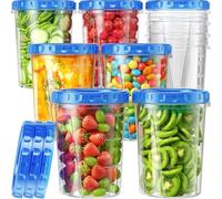 LATERN 10Pcs Plastic Food Containers with Lids, 960ml /32oz Reusable Leakproof Deli Bowls Stackable Food Storage Jars with Leakproof Lids, Dishwasher & Microwave & Freezer Safe (Blue)