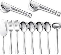 LATERN 10Pcs Serving Utensil Set, Stainless Steel Flatware Serving Tool Kit Included Large Spoon Slotted Spoon Fork Tong Soup Ladle Pie Server Buffet Catering - Gift for Wife Mother Chrismas (Silver)
