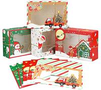 LATERN 12 Pcs Christmas Cookie Boxes, 4 Styles Cupcake Chocolate Candy Boxes Bakery Treat Gift Boxes with Clear Window - for Holiday Thanksgiving Xmas Party (22 x 15 x 7CM)