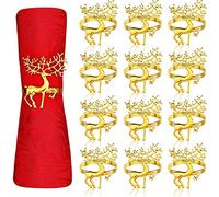 LATERN 12Pcs Christmas Reindeer Napkin Rings, 6CM Gold Elk Napkin Holders Deer Napkin Buckle for Christmas Lunch Thanksgiving Party Holiday Wedding Table Decoration