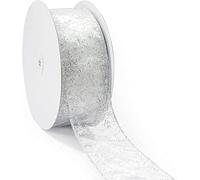 LATERN 20M Organza Ribbon, 6.3cm Width Snowflake Wired Sheer Glitter Ribbon Shimmer Band Metallic Ribbons Craft Tulle Ribbon for Gift Wrapping Xmas Tree DIY Wreath Christmas Bow Decoration (Silver)