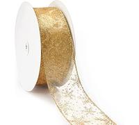 LATERN 20M Organza Ribbon, 6.3cm Width Snowflake Wired Sheer Glitter Ribbon Shimmer Band Metallic Ribbons Craft Tulle Ribbon for Gift Wrapping Xmas Tree DIY Wreath Christmas Bow Decoration (Gold)