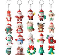 LATERN 20Pcs 3D Christmas Keychains, 6CM Rubber Cartoon Christmas Keyring Santa Claus Snowman Christma Tree Wreath Key Chain Ornament Party Favors Xmas Tree Decoration (20 Styles)