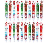 LATERN 20Pcs Christmas Ballpoint Pens, 10-In-1 Multicolor Retractable Shuttle Pen 16CM Christmas Tree Snowman Santa Claus Rollerball Pens for Xmas Stocking Box Fillers Party Favors (4 Styles)