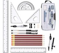 LATERN 20Pcs Geometry Compass Set, Student Supplies Drawing Compass and Protractor Set, Set Squares (30°/45°/60°), Eraser, Pencil Sharpener, Straight Rulers (15cm/ 20cm/ 30cm), Pencils, Gel Pens