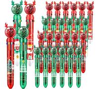 LATERN 24Pcs Christmas Ballpoint Pens, 10-in-1 Multicolor Retractable Shuttle Pen 16CM Christmas Tree Snowman Santa Claus Rollerball Pens for Xmas Stocking Box Fillers Party Favors (4 Styles)