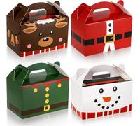 LATERN 24Pcs Christmas Treat Boxes, 15CM x 9CM Cardboard Candy Cookie Box Plaid Santa Elf Snowman Elk Gingerbread Xmas Gift Box with Handle for Holiday Thanksgiving Xmas Party (4 Patterns)