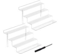 LATERN 2Pcs Acrylic Riser Display Shelf, 4-Tier Clear Display Organizer Large Tabletop Riser Stand Holder for Perfume Cupcake Figures Dessert Cosmetics Lotion Cream Cologne (23CM x 18CM)