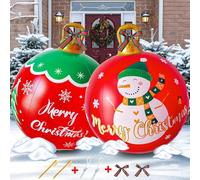 LATERN 2Pcs Giant Inflatable Christmas Balls, 60CM PVC Blow Up Decoration Ball Snowman Christmas Tree Inflatable Holiday Ornament for Xmas Indoor Outdoor Home Garden Lawn Yard Porch Decoration