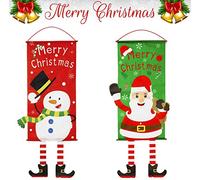 LATERN 2Pcs Merry Christmas Fabric Flag, 110CM x 40CM Santa Claus and Snowman Banner Flag Xmas Door Porch Decor Supplies Hanging Ornament for Home Wall Front Door Garden Yard Xmas Decoration