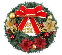 LATERN 30CM Christmas Wreath, Artificial Christmas Front Door Wreath Merry Christmas Pine Garland with Bowknot Glitter Flower Red Berry Ball for Door Wall Fireplace Window Xmas Tree Decoration