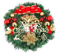 LATERN 30CM Christmas Wreath, Artificial Christmas Front Door Wreath Merry Christmas Pine Garland with Bowknot Bell Deer Red Berry Flower for Door Wall Fireplace Window Xmas Tree Decoration
