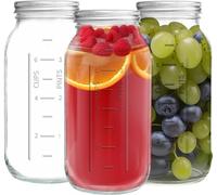 LATERN 3Pcs 64oz Wide Mouth Mason Jars, 1.9L Printed Glass Jars Leakproof Mason Glass Jar with Airtight Lid and Band for Preserving Jam Honey Jelly Sauces Meal Prep Overnight Oats Salad Yogurt