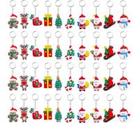 LATERN 40Pcs 3D Christmas Keychains, 5CM Rubber Cartoon Christmas Keyring Santa Claus Snowman Christma Tree Wreath Key Chain Ornament for Christma Gifts Party Favors Xmas Tree Decoration (10 Styles)