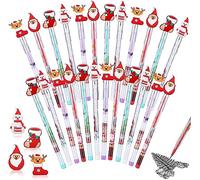 LATERN 40Pcs Christmas Stackable Push Pencils, 18CM Multi Point Stackable Push Pencil Santa Claus Christmas Tree Snowman Elk Pre Sharpened Pencils for Stocking Box Fillers Party Favors (4 Styles)