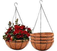 LATERN 4Pcs 20CM Metal Hanging Basket with Coco Liner, Small Round Metal Hanging Flower Pots Coconut Coir Liner Planter with 40cm Black Chain for Garden Porch Balcony Patio Plant Flower Decoration