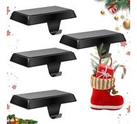 LATERN 4Pcs Christmas Stocking Holders, Black Metal Christmas Stocking Hanger Non-Slip Gift Hook for Christmas Fireplace Mantel Window Home Xmas Ornaments Party Decor