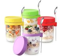 LATERN 4Pcs Overnight Oats Jars, 360ml Glass Mason Jars Measurement Marks Food Storage Containers with Lids and Spoons for Oats Cereal Fruit Milk Salad Yogurt Meal Prep