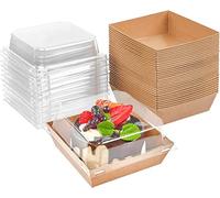 LATERN 50pc Cake Slice Boxes with Clear Lids, 12cm Oil-Proof Paper Charcuterie Dessert Food Containers Cupcake Takeaway Boxes for Bakery Macaron Sandwich Cookies (Brown)