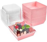 LATERN 50Pcs Cake Slice Boxes with Clear Lids, 12CM Oil-Proof Paper Charcuterie Box Dessert Boxs Food Containers Cupcake Box Takeaway Boxes for Bakery Macaron Sandwich Cookies (Pink)