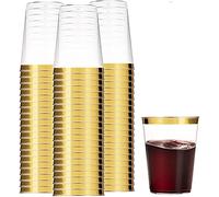LATERN 50Pcs Gold Rimmed Plastic Cups, 360ml Plastic Tumblers Reusable Drink Cups Elegant Party Wine Glasses for Champagne Beer Cocktail Martini Soda Dessert (10.5 x 7.5cm)