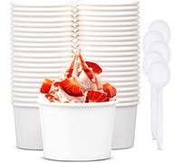 LATERN 50Pcs Paper Ice Cream Bowls with 50Pcs Spoons, 12oz /360ml Disposable Paper Serving Bowls for Hot and Cold Food Soup Sundae Frozen Yogurt Dessert (White)