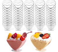 LATERN 50Pcs Plastic Dessert Cups, 120ml Heart Shape Dessert Cups Clear Parfait Appetizer Cup Reusable Serving Bowl for Dessert Pudding Mousse Party (7.6 x 7.1cm)