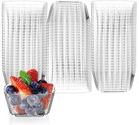 LATERN 50Pcs Plastic Dessert Cups, 150ml Ripple Square Dessert Cups Clear Parfait Appetizer Cup Reusable Serving Bowl for Dessert Pudding Mousse Party (8.3 x 6.3cm)