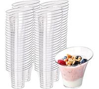 LATERN 50Pcs Plastic Dessert Cups, 180ml Slanted Round Dessert Cups Clear Parfait Appetizer Cup Reusable Serving Bowl for Dessert Pudding Mousse Party (7.6 x 6cm)