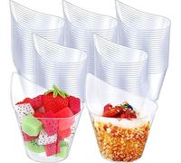 LATERN 50Pcs Plastic Dessert Cups, 200ml Curve Round Dessert Cups Clear Parfait Appetizer Cup Reusable Serving Bowl for Dessert Pudding Mousse Party (11.4 x 6.3cm)