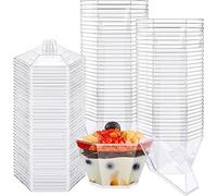 LATERN 50Pcs Plastic Dessert Cups with Lids, 100ml Mini Hexagon Dessert Cups Clear Parfait Appetizer Cup Reusable Serving Bowl with Lids for Dessert Pudding Mousse Party (7.5cm x 4.5cm)