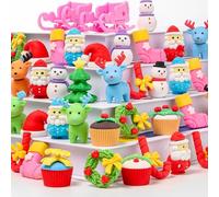 LATERN 60Pcs 3D Christmas Erasers, Assemblable Puzzle Erasers Santa Claus Reindeer Snowman Christmas Tree Christmas Eraser for Xmas Gift Party Favors Children Study Supplies Classroom Reward