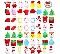 LATERN 60Pcs Christmas Mochi Squishy Toys, 30 Styles Christmas Mini Kawaii Moji Santa Snowman Bell Xmas Tree Squeeze Soft Fidget Toys for Xmas Bags Fillers Treats Party Favors Gifts (3.5cm x 4.5cm)