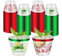 LATERN 60Pcs Christmas Party Cups, 270ml Merry Christmas Plastic Tumbler Reusable Drink Cups Elegant Party Wine Cocktail Glasses with Red Green Rimmed for Xmas Party Christma Eve Decoration