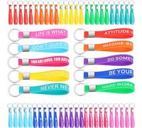 LATERN 60Pcs Inspirational Quote Keychains, 10CM Silicone Rubber Key Rings Motivational Bracelet Key Chains with Inspirational Messages for Thank You Teacher Gift Party Favors (10 Positive Style)