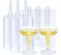 LATERN 60Pcs Plastic Champagne Coupe, 120ml Clear Wine Tasting Glasses Reusable Stemmed Cocktail Cups for Whiskey Champagne Beer Dessert Pudding Mousse Party (11 x 8.2cm)